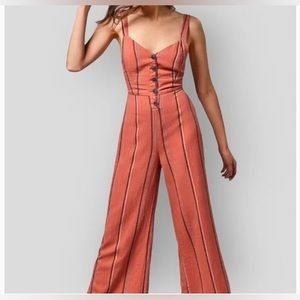 Urban Outfitters Coral Striped Jumpsuit